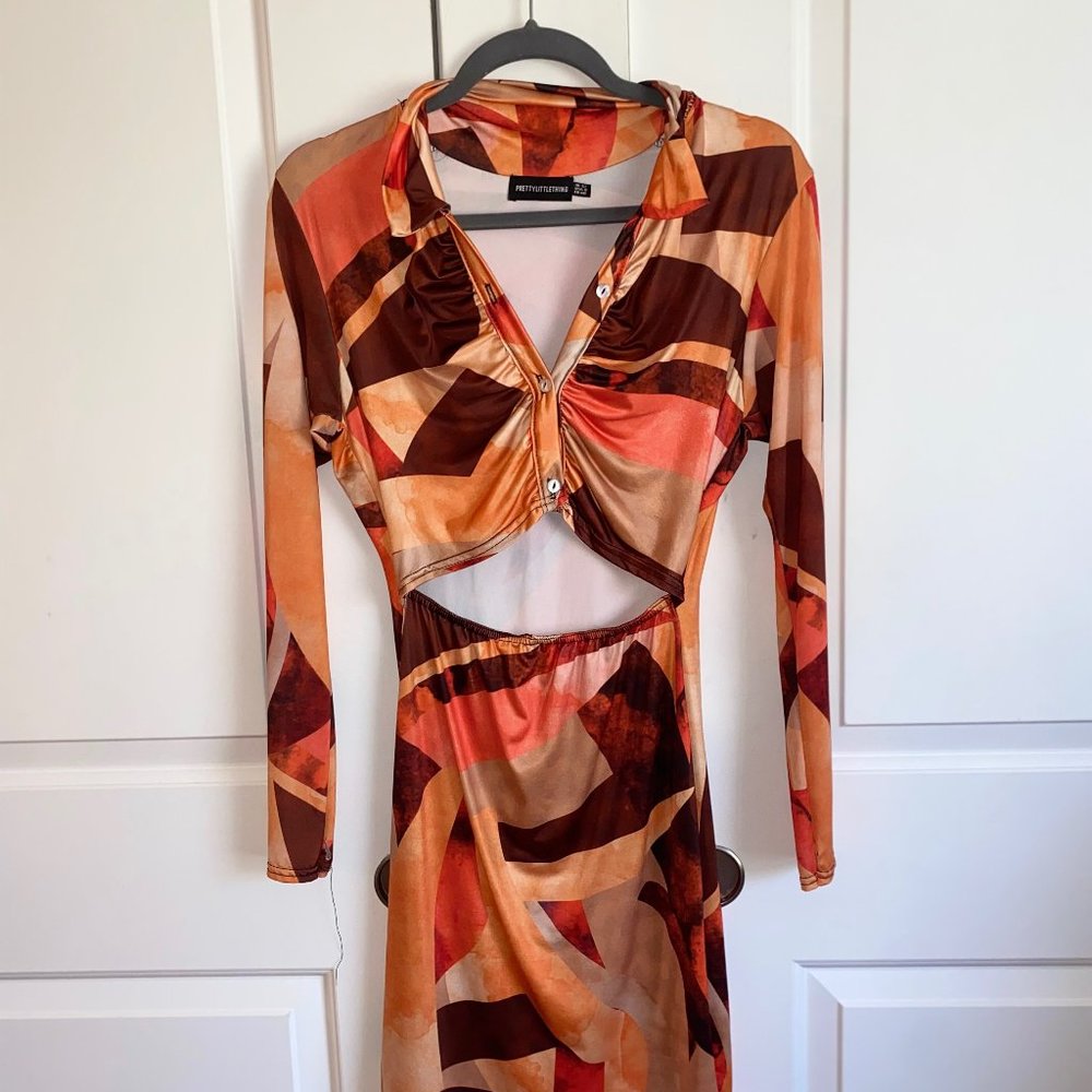 Pretty Little Thing Size 8 Orange Brown Cut Out Dress Worn Once